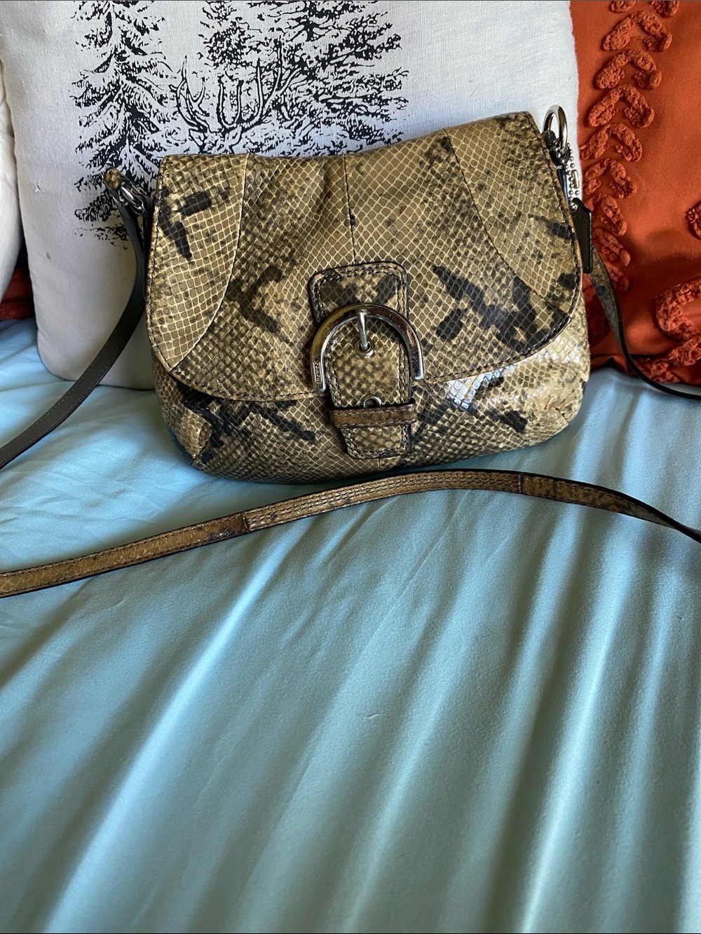 Coach Soho Python-Pattern Crossbody Bag in Tan